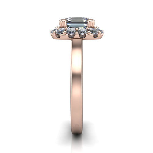 Raelyn Square Emerald Shape Halo Engagement Ring in 18K Rose Gold