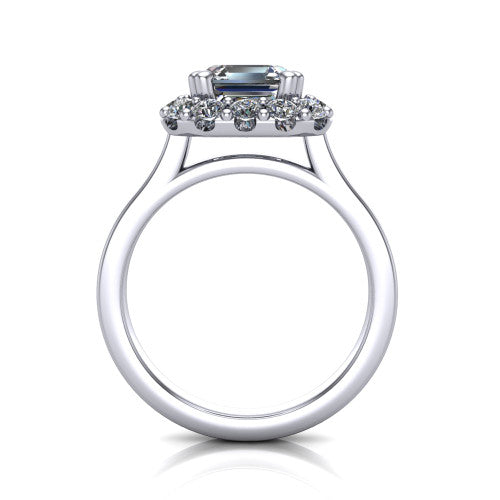 Raelyn Square Emerald Shape Halo Engagement Ring in 14K White Gold