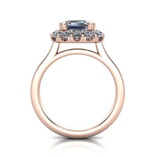 Raelyn Square Emerald Shape Halo Engagement Ring in 18K Rose Gold