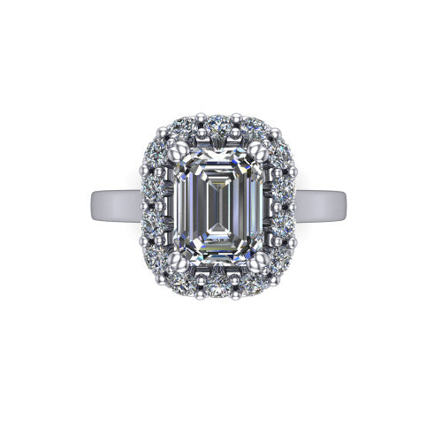 Raelyn Emerald Shape Halo Engagement Ring in 14K White Gold