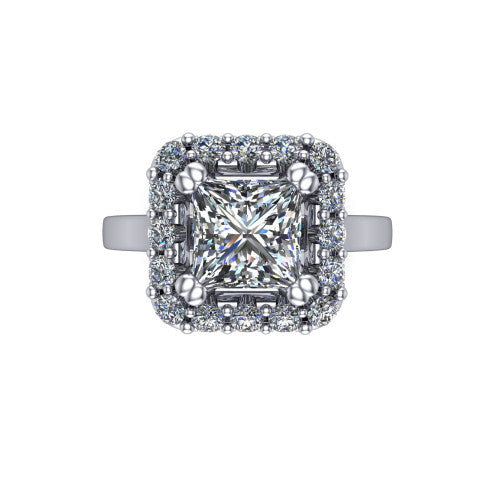 Raelyn Princess Shape Halo Engagement Ring in 14K White Gold
