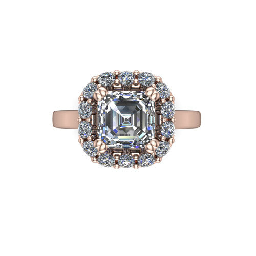 Raelyn Square Emerald Shape Halo Engagement Ring in 14K Rose Gold