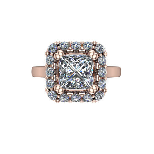 Raelyn Princess Shape Halo Engagement Ring in 18K Rose Gold