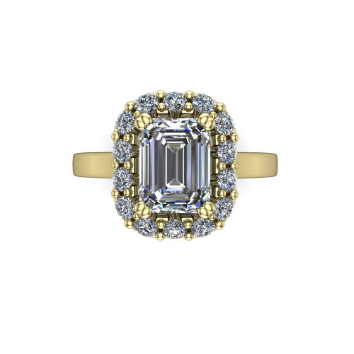 Raelyn Emerald Shape Halo Engagement Ring in 18K Yellow Gold
