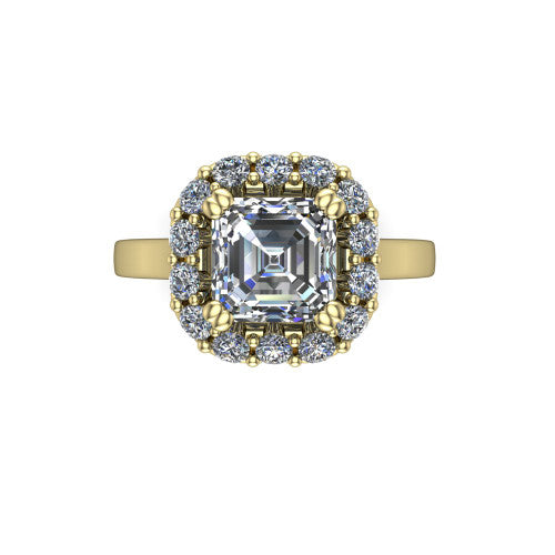Raelyn Square Emerald Shape Halo Engagement Ring in 14K Yellow Gold