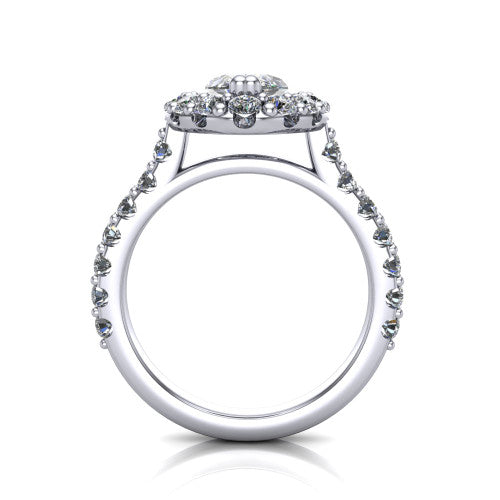 Hattie marquise halo engagement ring in 14K White Gold with squared pavé halo and pavé band, through-finger front profile