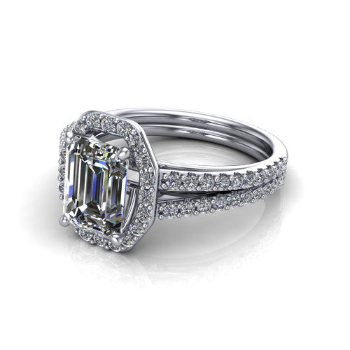 Briella Emerald Shape Halo Engagement Ring in Platinum