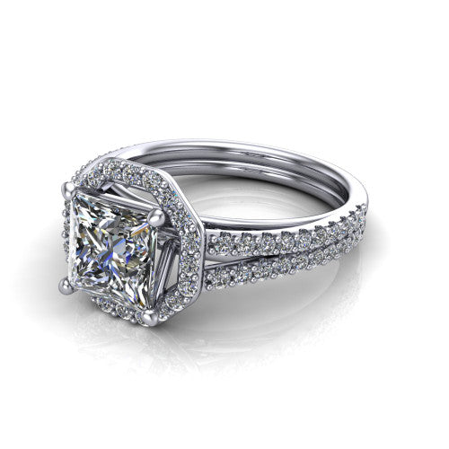 Briella Princess Shape Halo Engagement Ring in Platinum