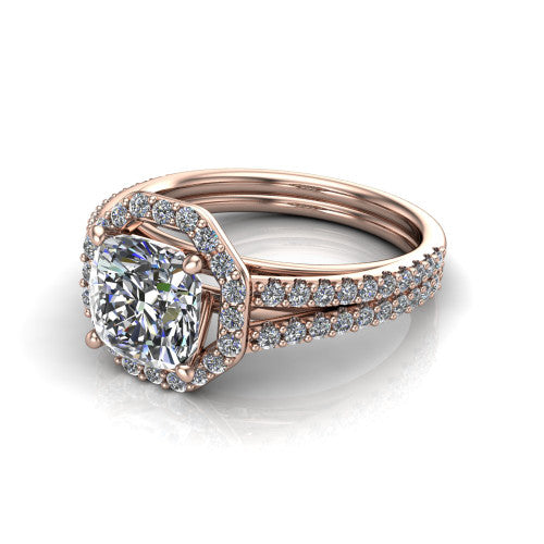 Briella Cushion Shape Halo Engagement Ring in 18K Rose Gold