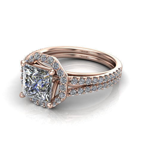 Briella Princess Shape Halo Engagement Ring in 14K Rose Gold