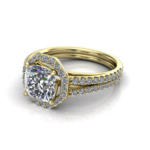 Briella Cushion Shape Halo Engagement Ring in 18K Yellow Gold