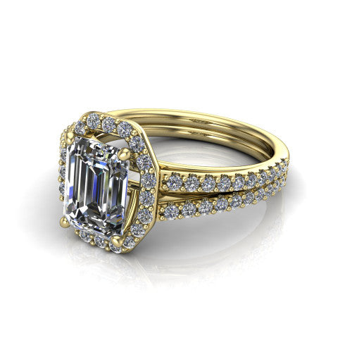 Briella Emerald Shape Halo Engagement Ring in 18K Yellow Gold
