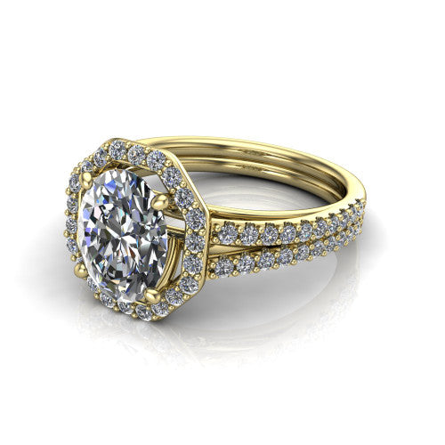 Briella Oval Shape Halo Engagement Ring in 14K Yellow Gold