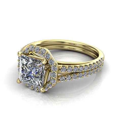 Briella Princess Shape Halo Engagement Ring in 18K Yellow Gold