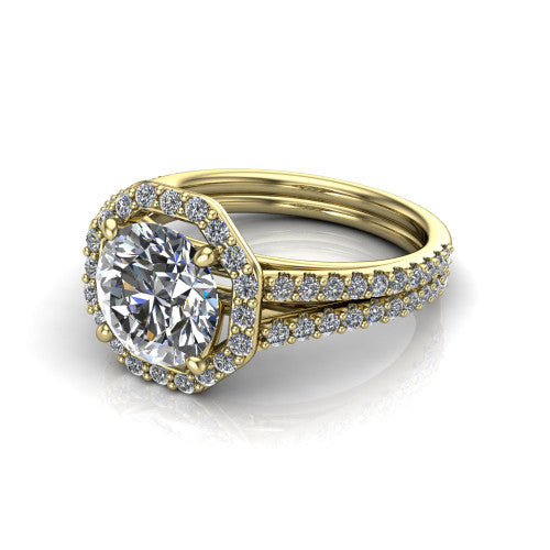 Briella Round Shape Halo Engagement Ring in 18K Yellow Gold