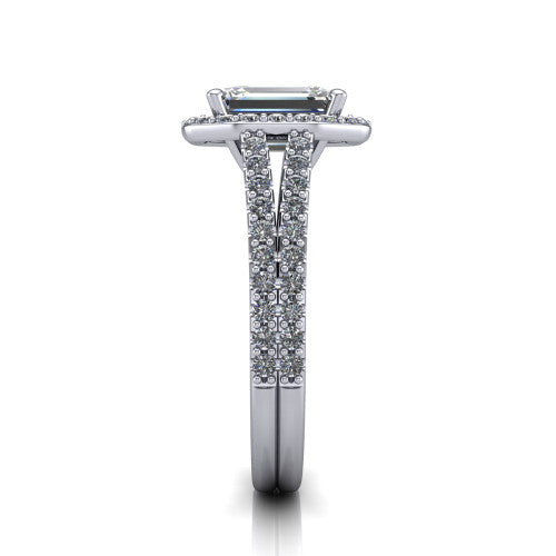 Briella Emerald Shape Halo Engagement Ring in 18K White Gold