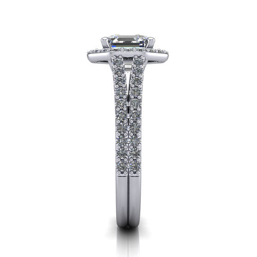 Briella Square Emerald Shape Halo Engagement Ring in 14K White Gold
