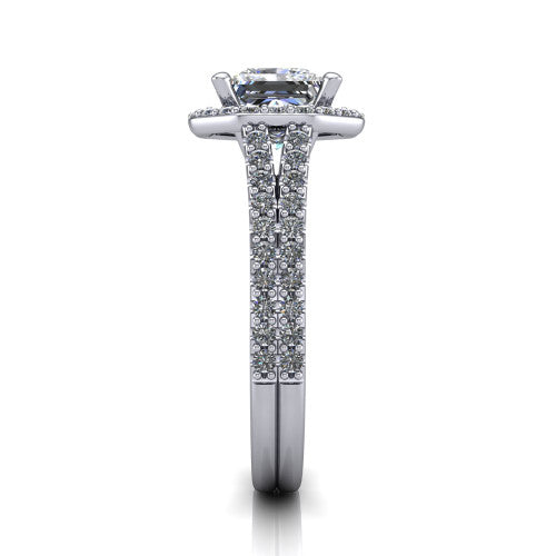 Briella Princess Shape Halo Engagement Ring in 18K White Gold