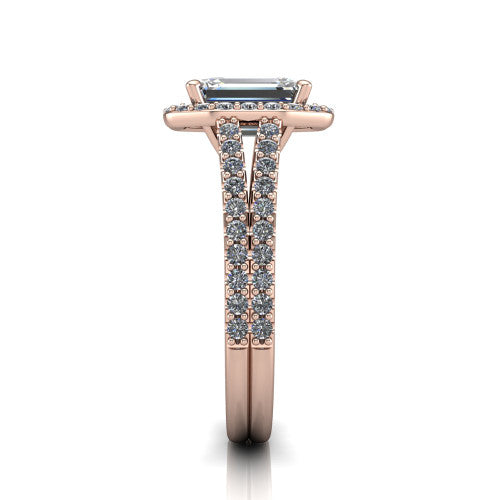 Briella Emerald Shape Halo Engagement Ring in 18K Rose Gold