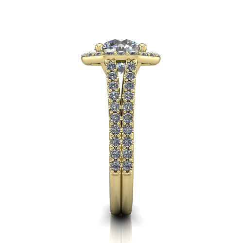 Briella Round Shape Halo Engagement Ring in 18K Yellow Gold