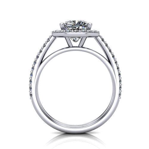 Briella Cushion Shape Halo Engagement Ring in 14K White Gold