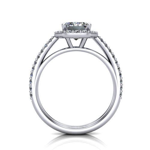 Briella Emerald Shape Halo Engagement Ring in 14K White Gold