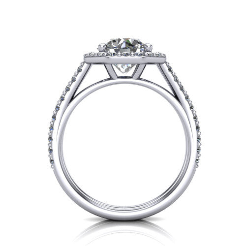 Briella Round Shape Halo Engagement Ring in 14K White Gold