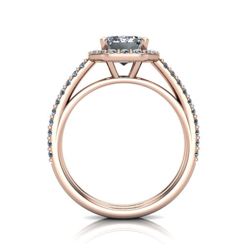 Briella Emerald Shape Halo Engagement Ring in 14K Rose Gold