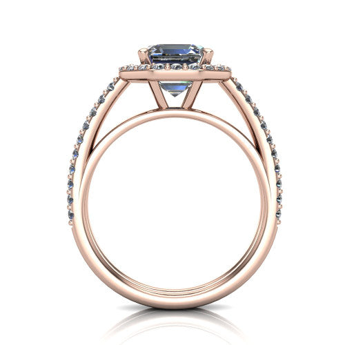 Briella Square Emerald Shape Halo Engagement Ring in 14K Rose Gold