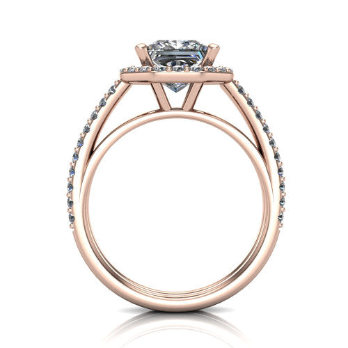 Briella Princess Shape Halo Engagement Ring in 14K Rose Gold
