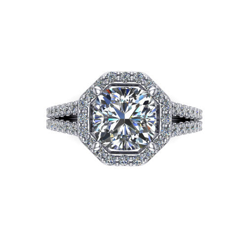 Briella Cushion Shape Halo Engagement Ring in 14K White Gold