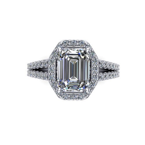 Briella Emerald Shape Halo Engagement Ring in 14K White Gold