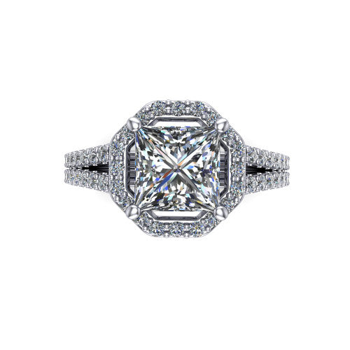 Briella Princess Shape Halo Engagement Ring in 18K White Gold