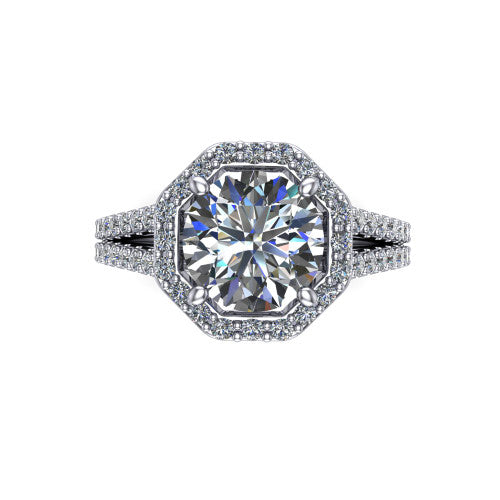 Briella Round Shape Halo Engagement Ring in 18K White Gold