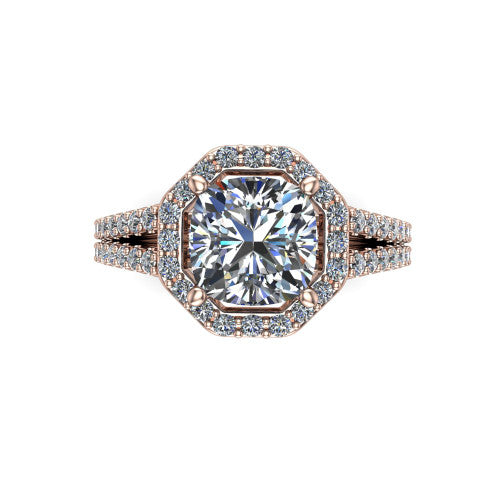Briella Cushion Shape Halo Engagement Ring in 14K Rose Gold