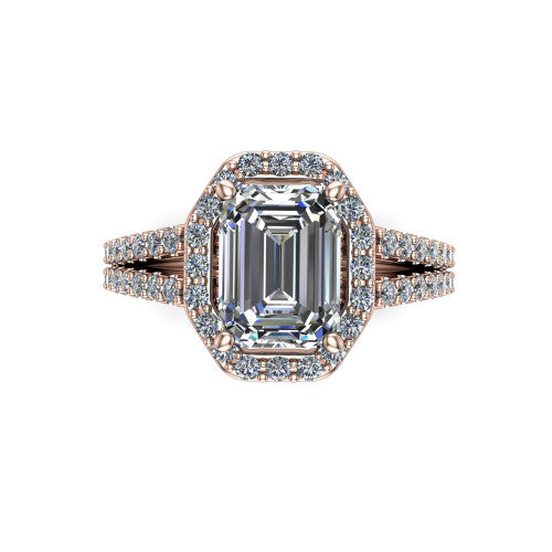 Briella Emerald Shape Halo Engagement Ring in 14K Rose Gold
