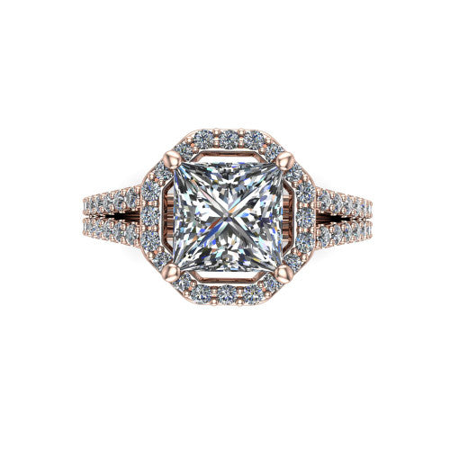 Briella Princess Shape Halo Engagement Ring in 18K Rose Gold