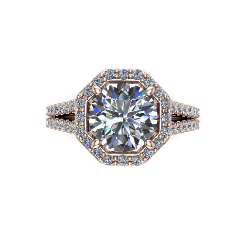 Briella Round Shape Halo Engagement Ring in 14K Rose Gold