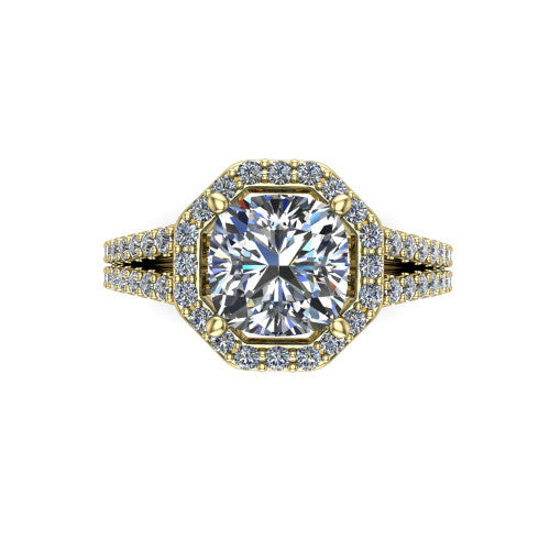 Briella Cushion Shape Halo Engagement Ring in 14K Yellow Gold