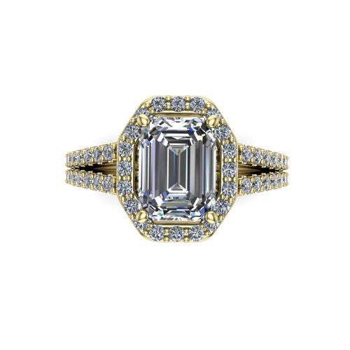 Briella Emerald Shape Halo Engagement Ring in 18K Yellow Gold