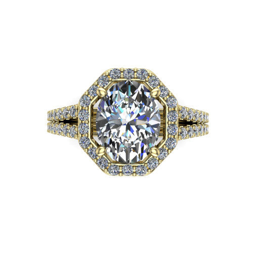 Briella Oval Shape Halo Engagement Ring in 18K Yellow Gold