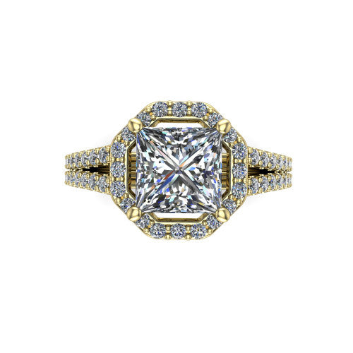 Briella Princess Shape Halo Engagement Ring in 14K Yellow Gold