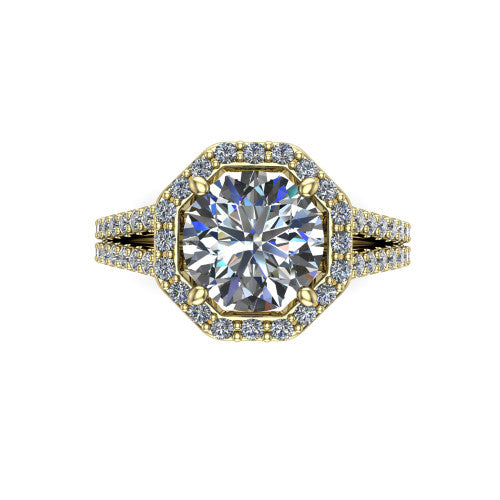 Briella Round Shape Halo Engagement Ring in 14K Yellow Gold