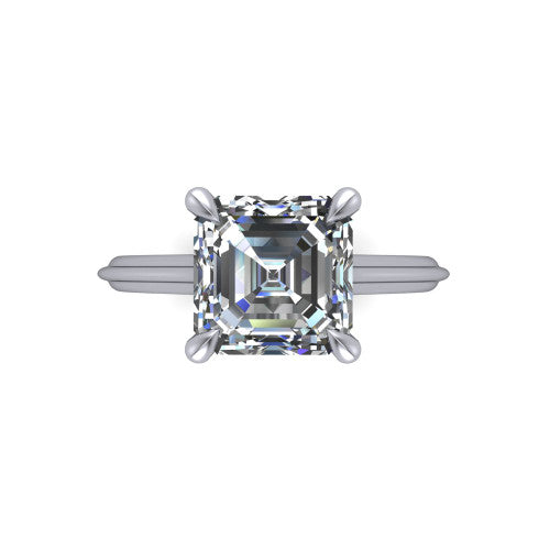 Arleia Square Emerald Shape Classic Engagement Ring in 18K White Gold