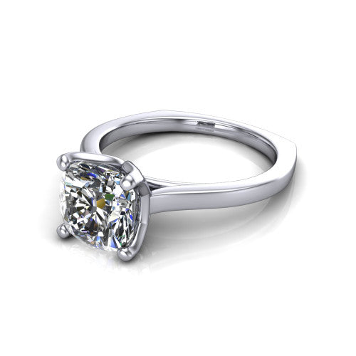 Destiny cushion halo engagement ring in 14K White Gold with pavé halo, three-quarter perspective view