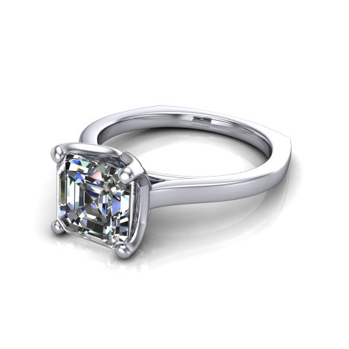 Destiny asscher halo engagement ring in Platinum with pavé halo, three-quarter perspective view