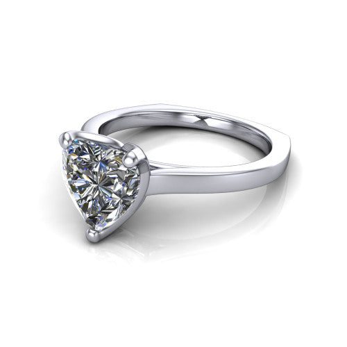 Destiny heart solitaire engagement ring in 14K White Gold with plain band, three-quarter perspective view