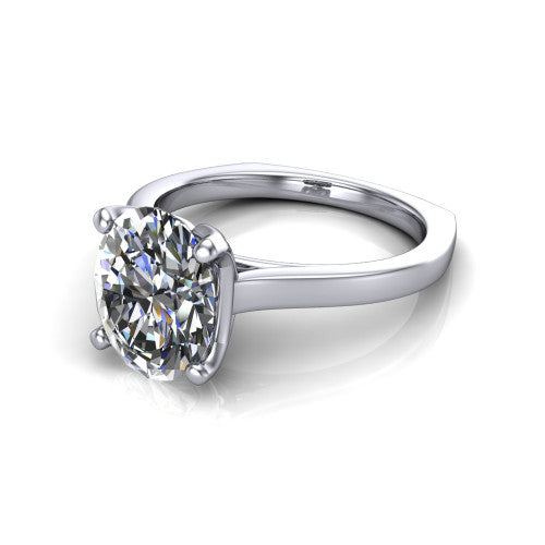 Destiny oval solitaire engagement ring in 14K White Gold with plain band, three-quarter perspective view