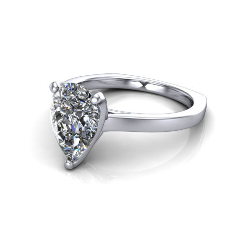 Destiny pear solitaire engagement ring in 14K White Gold with plain band, three-quarter perspective view