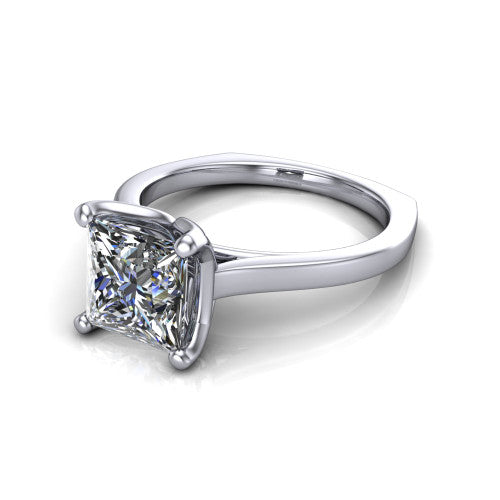Destiny princess solitaire engagement ring in 18K White Gold with plain band, three-quarter perspective view